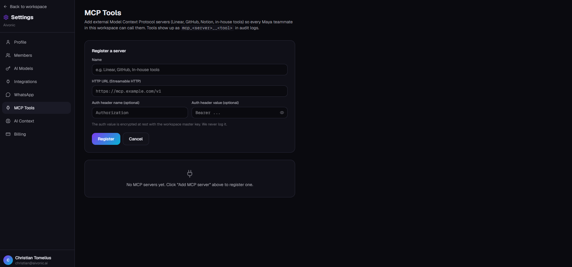 MCP custom tools registration: plug Linear, GitHub, Notion, in-house APIs